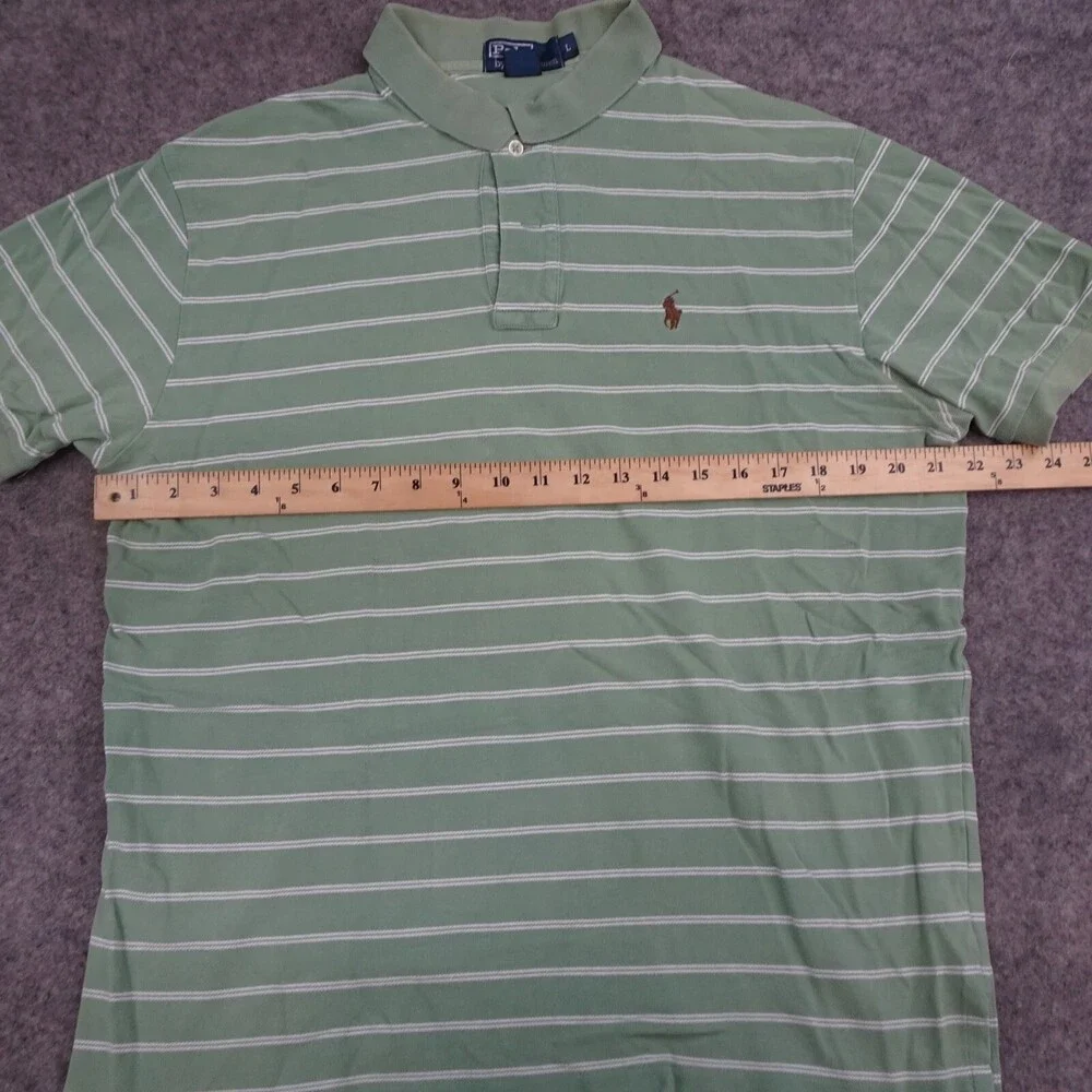 Ralph Lauren Polo Shirt Mens Large L Green Short Sleeve Striped Cotton Pony